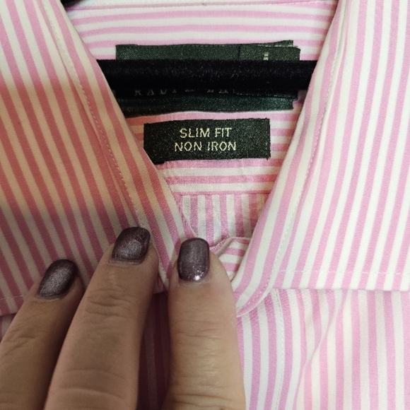 Lauren Ralph Lauren Slim Fit Pink Striped Dress Shirt - Picture 9 of 13